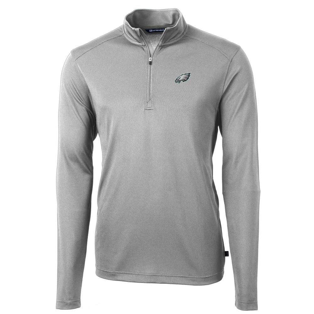 Men's Cutter & Buck Gray Philadelphia Eagles Big Tall Virtue Eco Pique Quarter-Zip Pullover Jacket