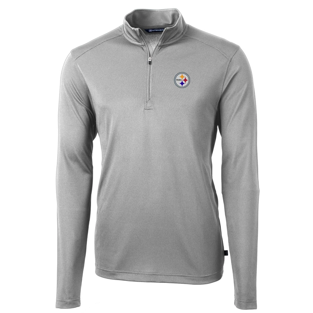 Men's Cutter & Buck Gray Pittsburgh Steelers Big Tall Virtue Eco Pique Quarter-Zip Pullover Jacket