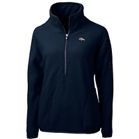 Women's Cutter & Buck Navy Denver Broncos Cascade Eco Sherpa Fleece Half-Zip Pullover Jacket