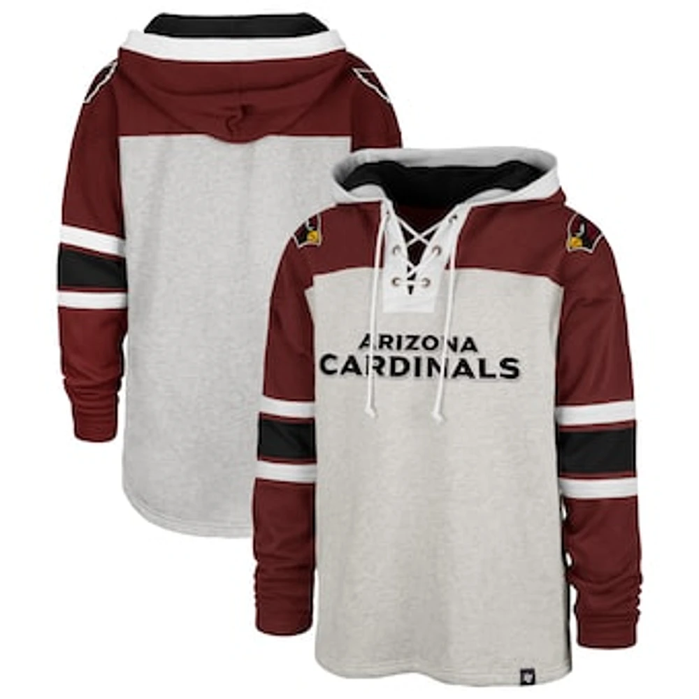 Men's '47 Gray/Cardinal Arizona Cardinals Gridiron Lace-Up - Pullover Hoodie