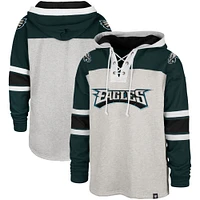 Men's '47 Heathered Gray/Midnight Green Philadelphia Eagles Gridiron Lace-Up - Pullover Hoodie