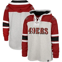 Men's '47 Gray/Scarlet San Francisco 49ers Gridiron Lace-Up - Pullover Hoodie