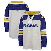 Men's '47 Gray/Royal Los Angeles Rams Gridiron Lace-Up - Pullover Hoodie