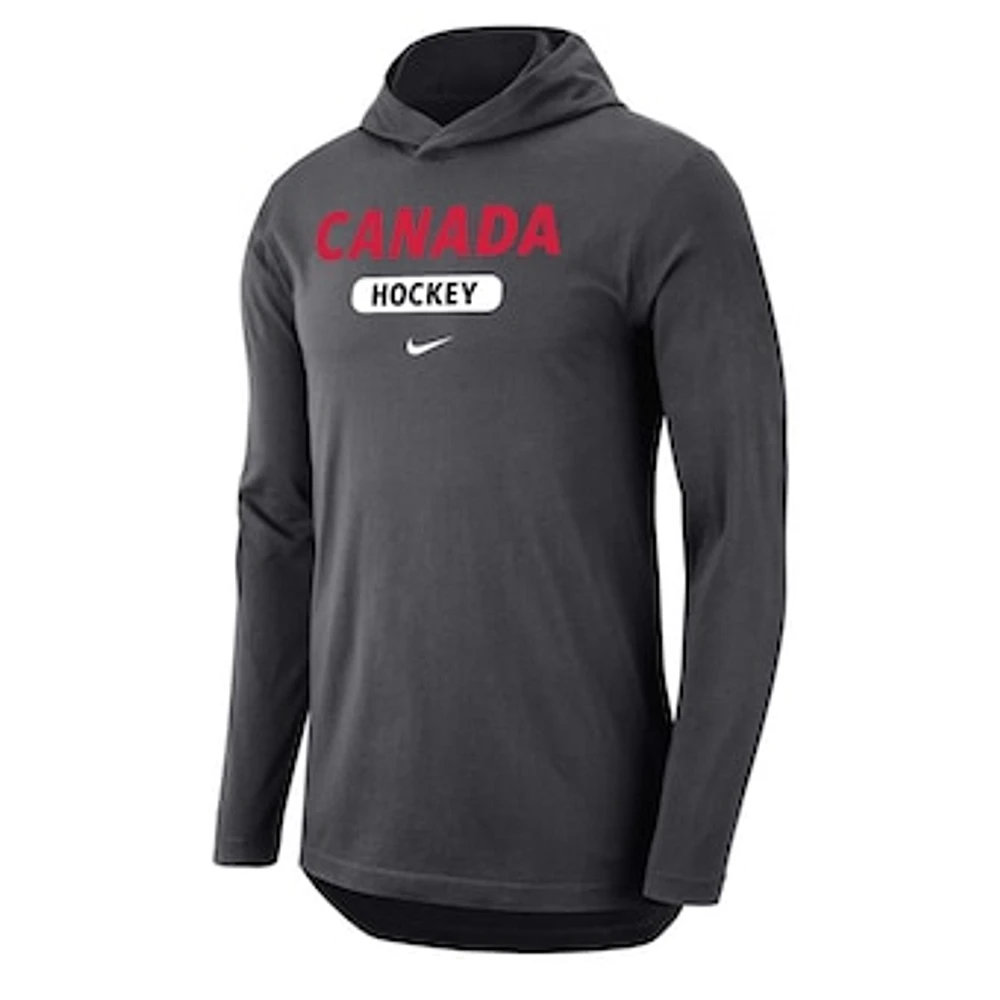 Men's Nike Charcoal Hockey Canada - Performance Hoodie Long Sleeve T-Shirt