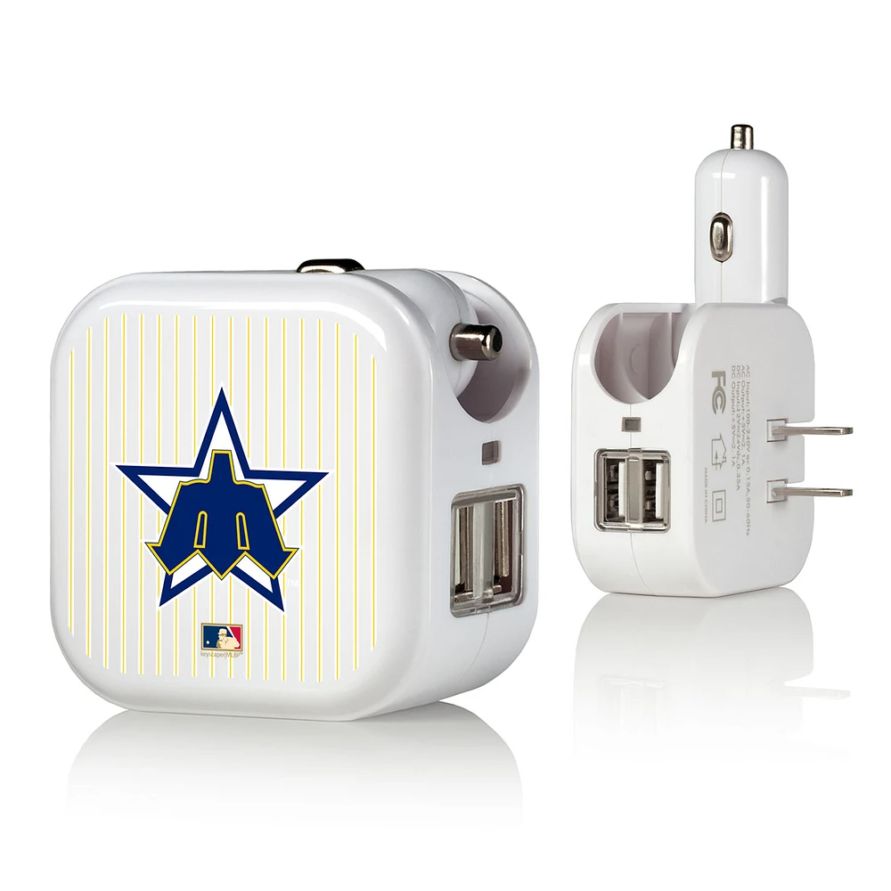 Seattle Mariners Pinstripe Cooperstown Design 2-in-1 USB Charger