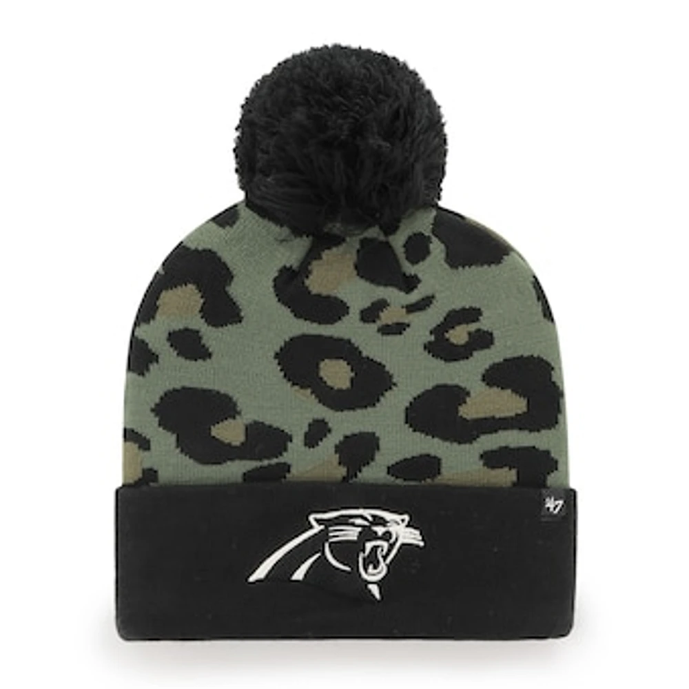 Women's '47 Green/Black Carolina Panthers Bagheera Cuffed Knit Hat with Pom