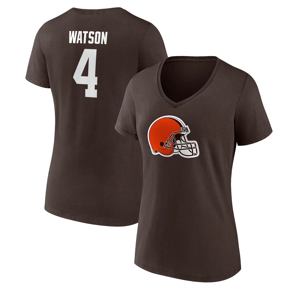 Women's Fanatics Deshaun Watson Brown Cleveland Browns Player Icon Name & Number V-Neck T-Shirt