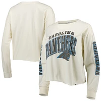 Women's '47 Cream Carolina Panthers Brush Back Parkway Cropped Lightweight Long Sleeve T-Shirt