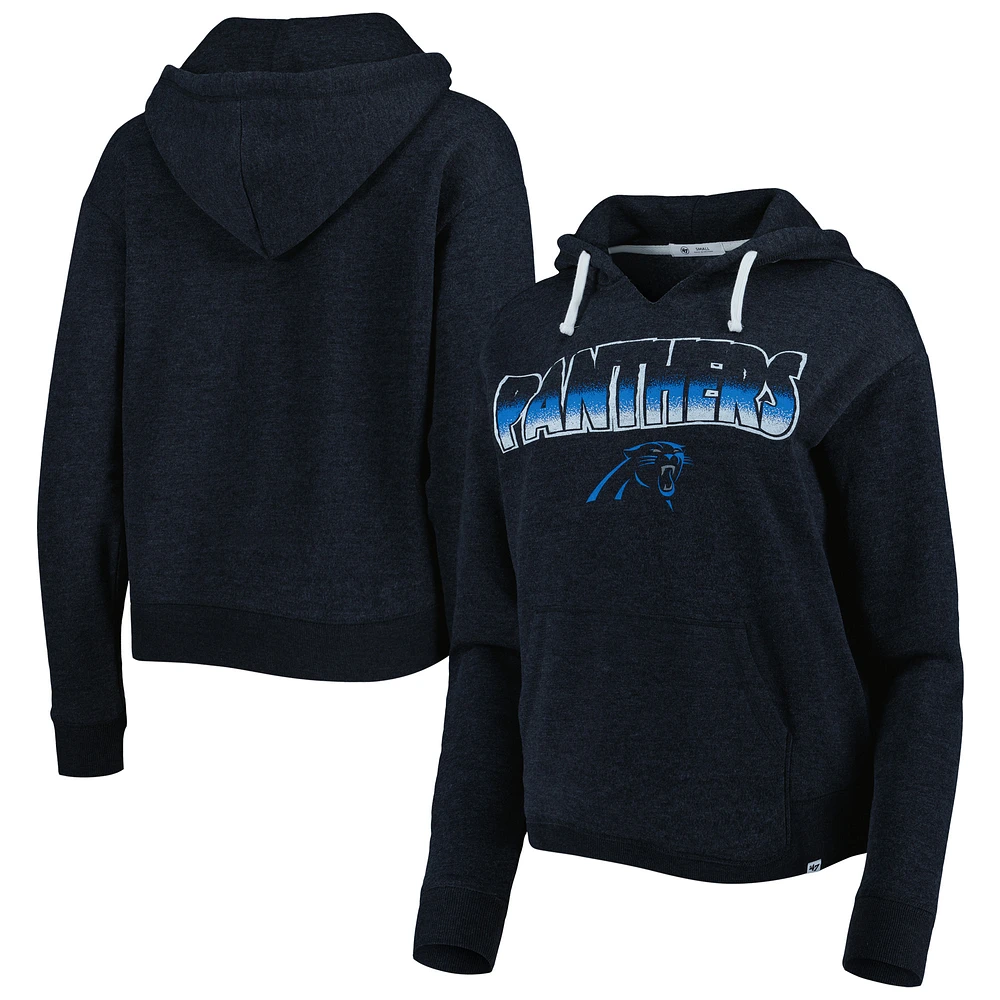 Women's '47 Black Carolina Panthers Color Rise Kennedy Notch Neck Pullover Hoodie