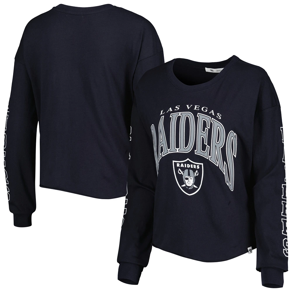 Women's '47 Black Las Vegas Raiders Skyler Parkway Cropped Long Sleeve T-Shirt