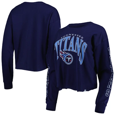 Women's '47 Navy Tennessee Titans Skyler Parkway Cropped Long Sleeve T-Shirt