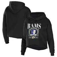 Women's WEAR by Erin Andrews Black Los Angeles Rams Cropped Sponge Fleece Pullover Hoodie