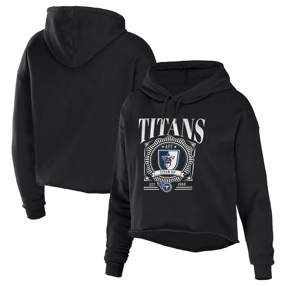 Women's WEAR by Erin Andrews Black Tennessee Titans Cropped Sponge Fleece Pullover Hoodie