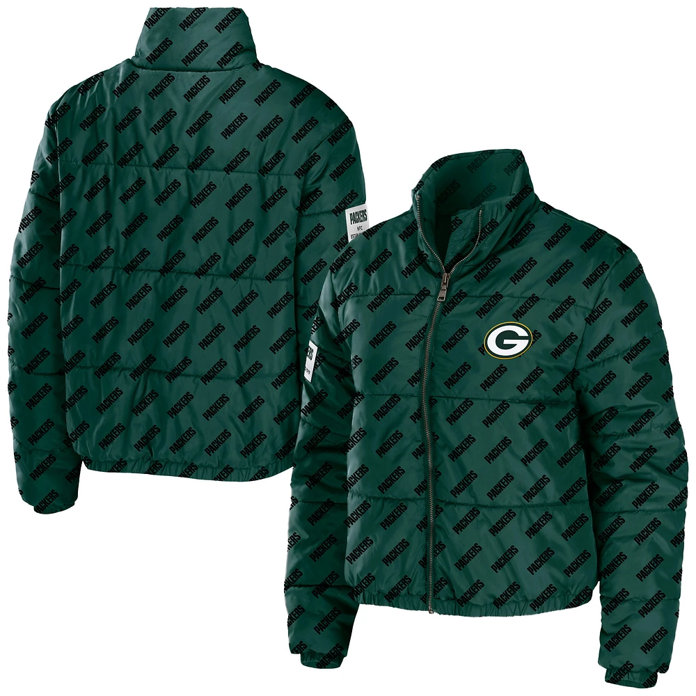 Women's WEAR by Erin Andrews Green Bay Packers Puffer Full-Zip Cropped Jacket