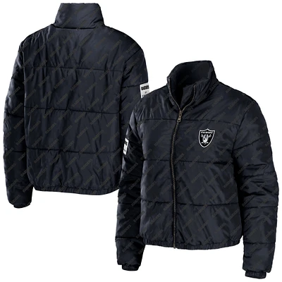 Women's WEAR by Erin Andrews Black Las Vegas Raiders Puffer Full-Zip Cropped Jacket