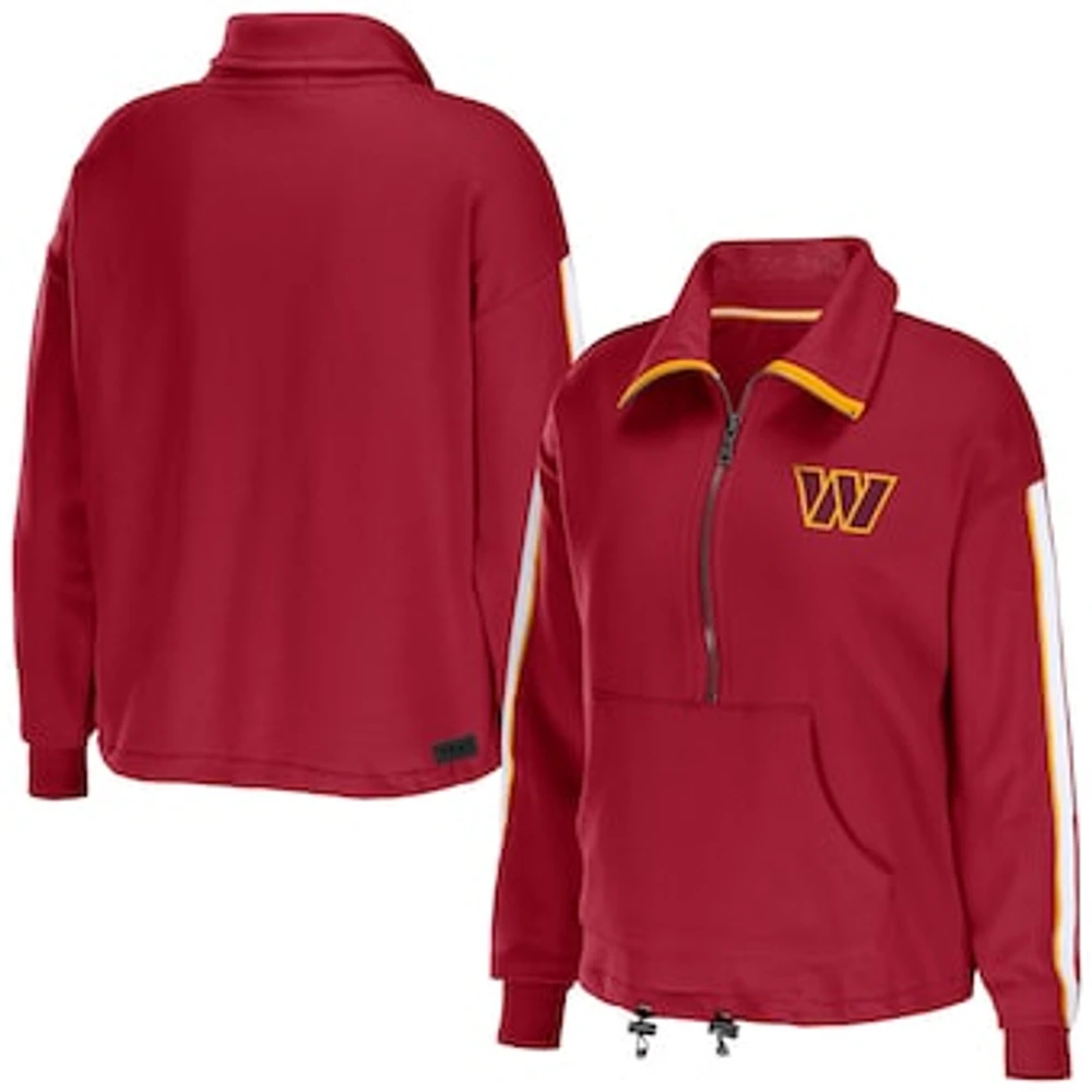 Women's WEAR by Erin Andrews Burgundy Washington Commanders Logo Stripe Half-Zip Top