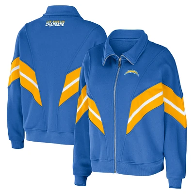 Women's WEAR by Erin Andrews Powder Blue Los Angeles Chargers Yarn Dye Stripe Full-Zip Jacket