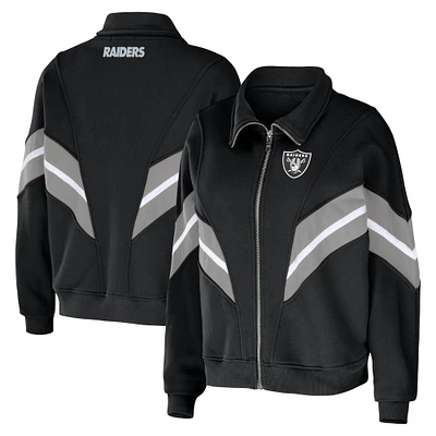 Women's WEAR by Erin Andrews Black Las Vegas Raiders Yarn Dye Stripe Full-Zip Jacket