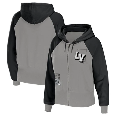 Women's WEAR by Erin Andrews Silver Las Vegas Raiders Colorblock Lightweight Full-Zip Hoodie