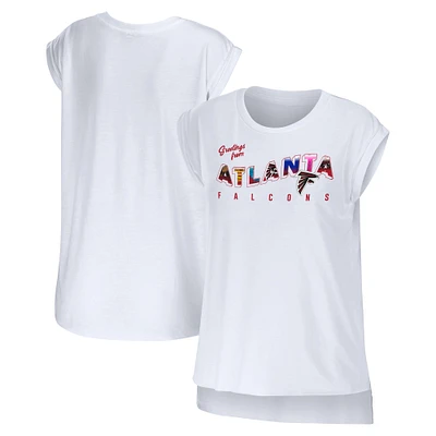 Women's WEAR by Erin Andrews White Atlanta Falcons Greetings From Muscle T-Shirt