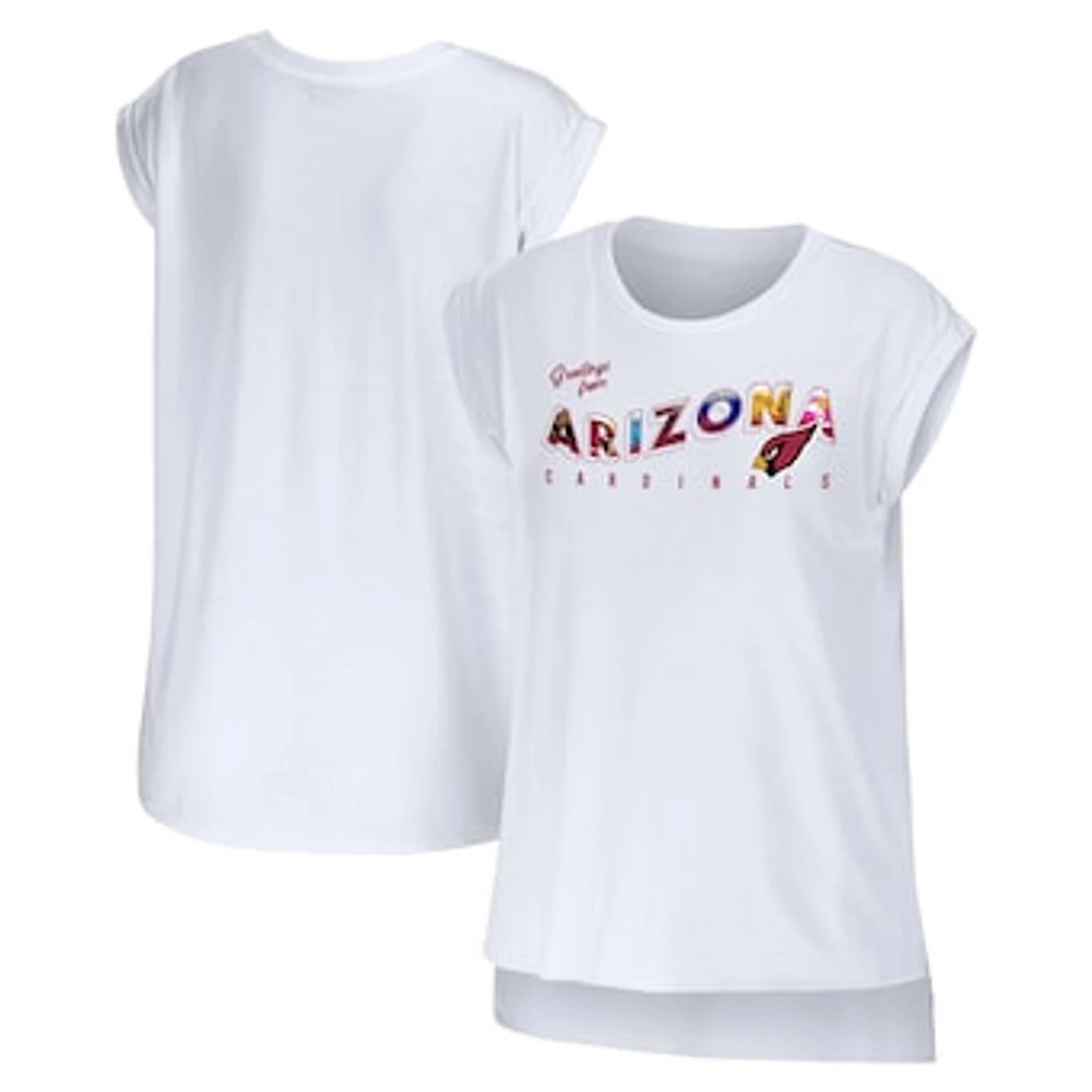 Women's WEAR by Erin Andrews White Arizona Cardinals Greetings From Muscle T-Shirt