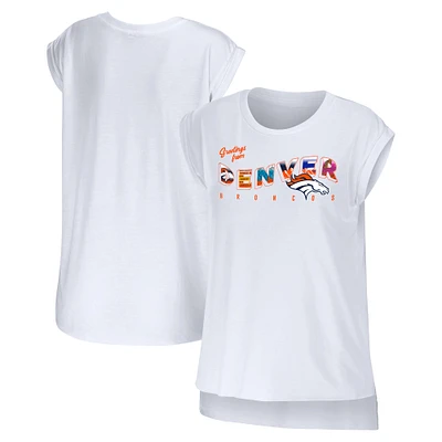 Women's WEAR by Erin Andrews White Denver Broncos Greetings From Muscle T-Shirt