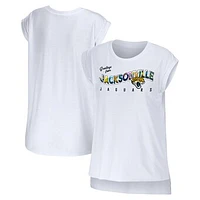 Women's WEAR by Erin Andrews White Jacksonville Jaguars Greetings From Muscle T-Shirt