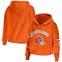 Women's WEAR by Erin Andrews Orange Cleveland Browns Modest Cropped Pullover Hoodie