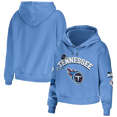 Women's WEAR by Erin Andrews Light Blue Tennessee Titans Modest Cropped Pullover Hoodie