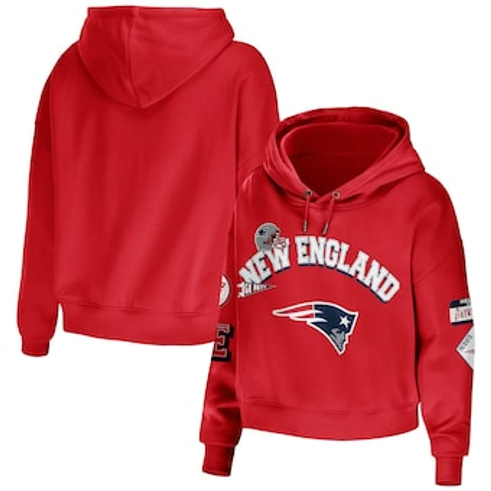 Women's WEAR by Erin Andrews Red New England Patriots Plus Modest Cropped Pullover Hoodie