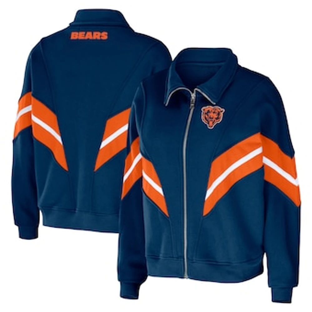 Women's WEAR by Erin Andrews Navy Chicago Bears Plus Yarn Dye Stripe Full-Zip Jacket