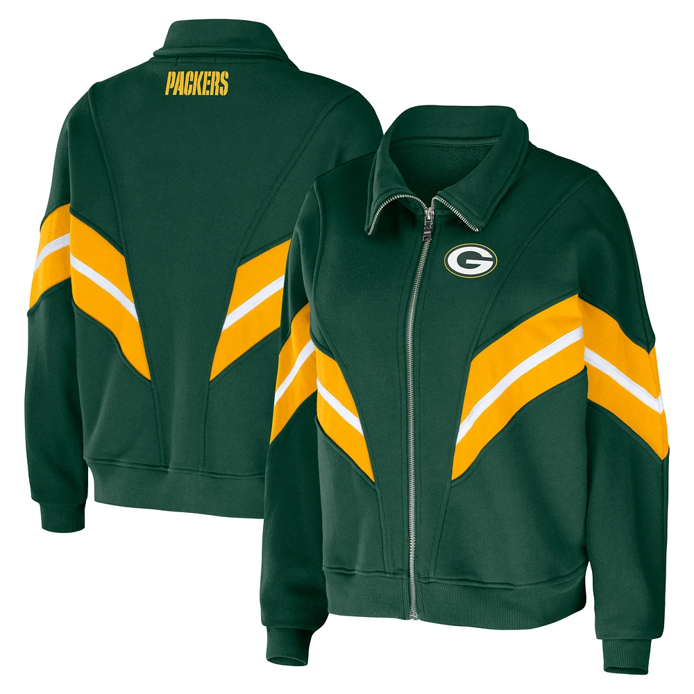 Women's WEAR by Erin Andrews Green Green Bay Packers Plus Size Yarn Dye Stripe Full-Zip Jacket