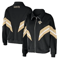 Women's WEAR by Erin Andrews Black New Orleans Saints Plus Size Yarn Dye Stripe Full-Zip Jacket