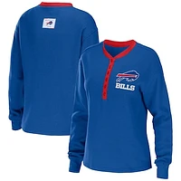 Women's WEAR by Erin Andrews Royal Buffalo Bills Waffle Henley Long Sleeve T-Shirt