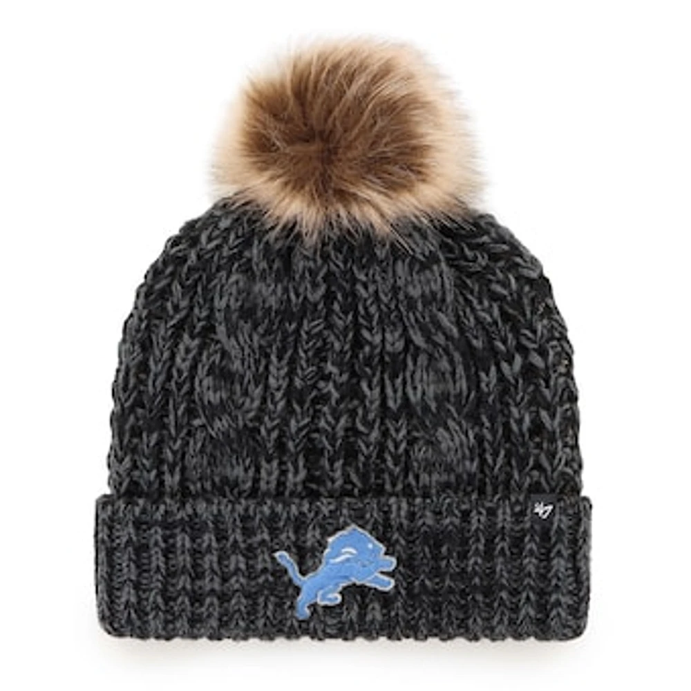 Women's '47 Black Detroit Lions Meeko Cuffed Knit Hat with Pom