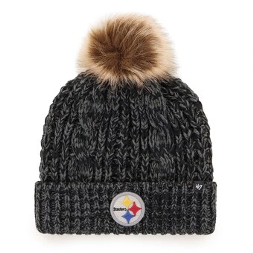 Women's '47 Black Pittsburgh Steelers Meeko Cuffed Knit Hat with Pom