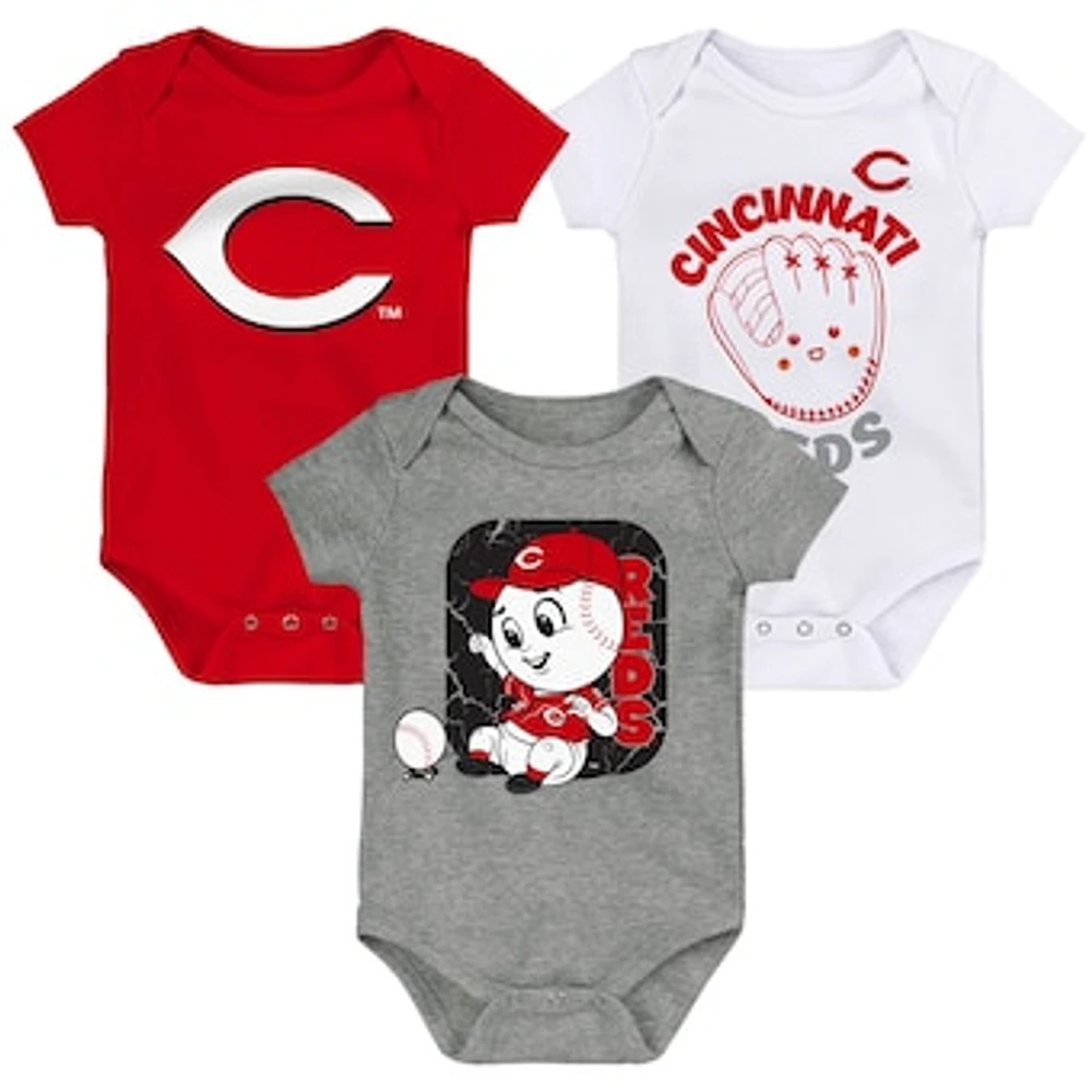 Infant Red/White/Heathered Gray Cincinnati Reds 3-Pack Change Up Bodysuit Set