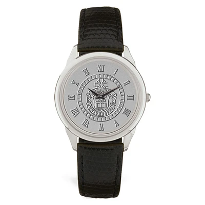 Silver Campbell Fighting Camels Medallion Black Leather Wristwatch