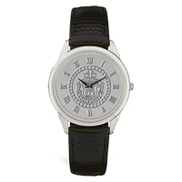Silver Campbell Fighting Camels Medallion Black Leather Wristwatch