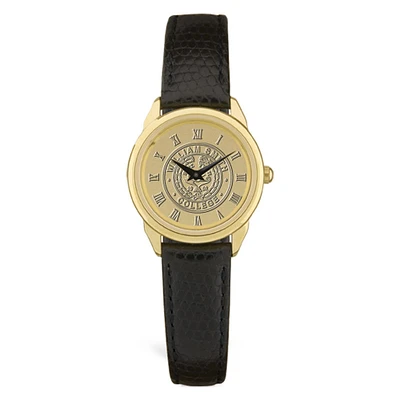 Women's Gold Hobart & William Smith Colleges Medallion Black Leather Wristwatch
