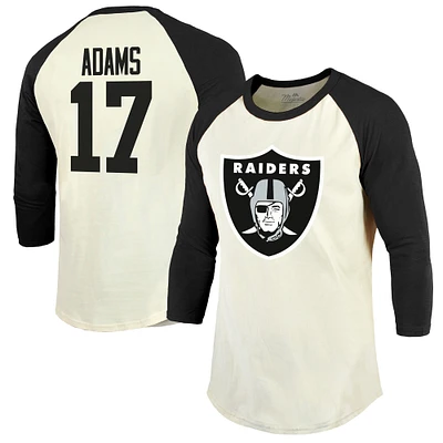 Men's Majestic Threads Davante Adams Cream/Black Las Vegas Raiders Vintage Player Name & Number 3/4-Sleeve Fitted T-Shirt