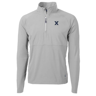 Men's Cutter & Buck Silver Xavier Musketeers Adapt Eco Knit Hybrid Recycled Quarter-Zip Pullover Top