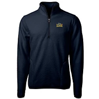 Men's Cutter & Buck Navy Drexel Dragons Team Logo Cascade Eco Sherpa Fleece Quarter-Zip Pullover Jacket