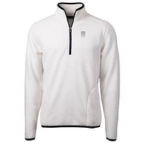 Men's Cutter & Buck Cream Emory Eagles Team Logo Cascade Eco Sherpa Fleece Quarter-Zip Pullover Jacket