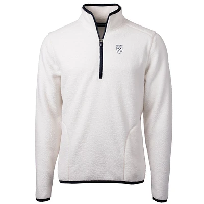 Men's Cutter & Buck Cream Emory Eagles Team Logo Cascade Eco Sherpa Fleece Quarter-Zip Pullover Jacket