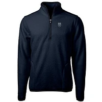 Men's Cutter & Buck Navy Emory Eagles Team Logo Cascade Eco Sherpa Fleece Quarter-Zip Pullover Jacket
