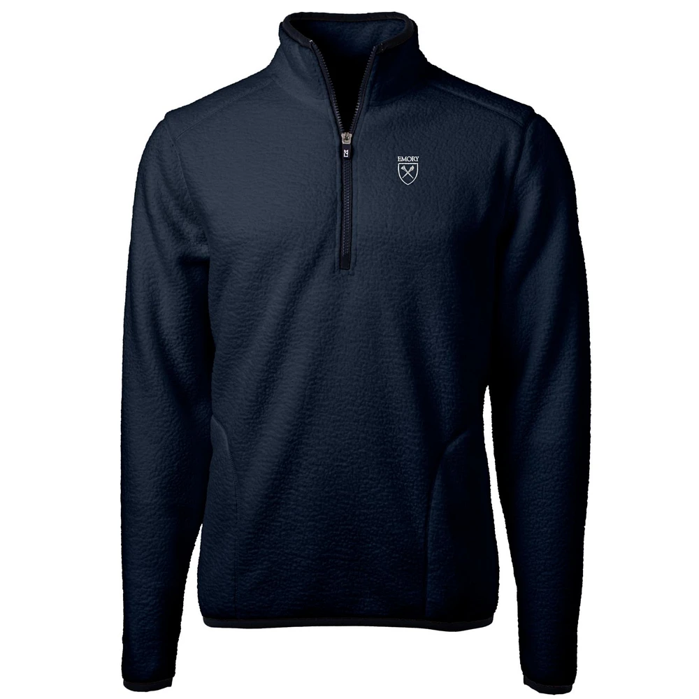 Men's Cutter & Buck Navy Emory Eagles Team Logo Cascade Eco Sherpa Fleece Quarter-Zip Pullover Jacket