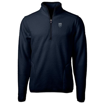 Men's Cutter & Buck Navy Emory Eagles Team Logo Cascade Eco Sherpa Fleece Quarter-Zip Pullover Jacket