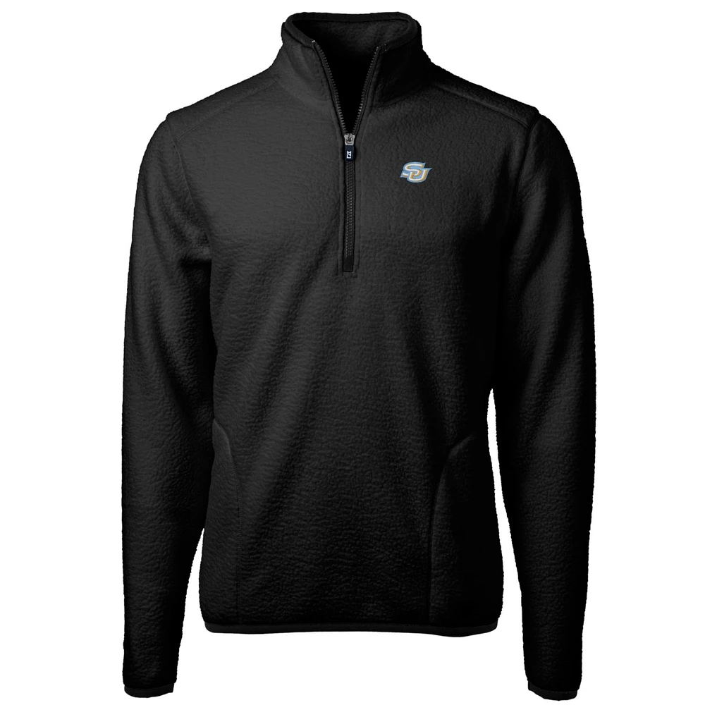 Men's Cutter & Buck Black Southern University Jaguars Team Logo Cascade Eco Sherpa Fleece Quarter-Zip Pullover Jacket