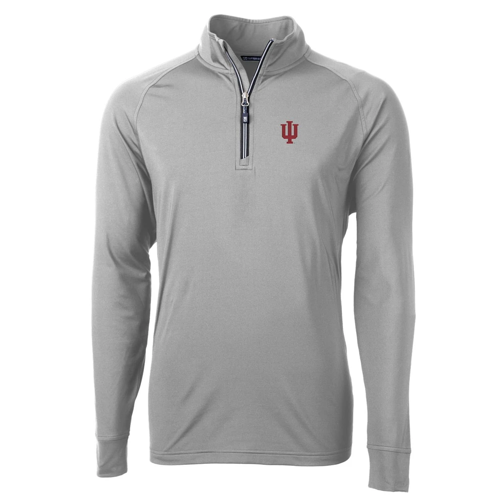 Men's Cutter & Buck Silver Indiana Hoosiers Adapt Eco Knit Stretch Recycled Quarter-Zip Pullover Top